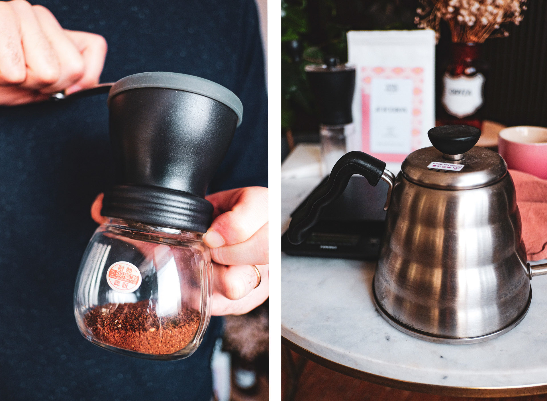 Café Frais Pressé Français Et Filtré Dans Un Verre Minimaliste